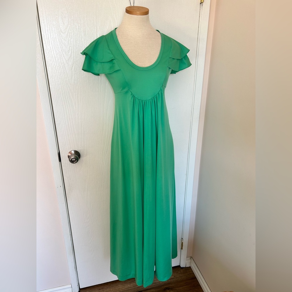 Vintage 70s Algo-Ettes Seafoam Green Maxi Dress